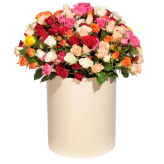 Multicolour roses in a hatbox - flower delivery Tbilisi